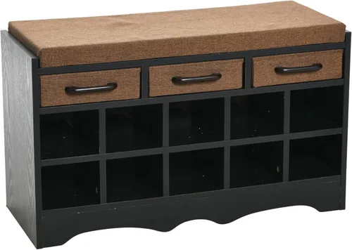 Vista 14 de Household Essentials Banco de zapatos de entrada con 10 cubículos, acabado de madera de fresno