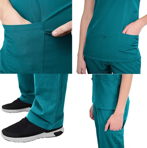 Vista 5 de Green Town GT4FLEX - Conjunto de ropa quirÃºrgica de enfermerÃ­a para mujer, pierna recta, carga y cuello en V, sÃ³lidos y estampados, verde