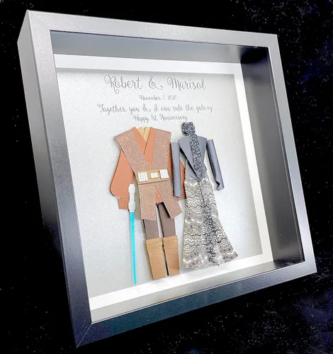 Vista 2 de Personalized Star Wars Wedding Gift, Paper First Anniversary Gift, Star Wars Valentine's Day Gift, Star Wars Bride & Groom Frame Star Wars Custom