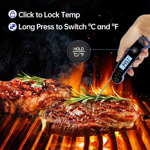 Vista 3 de Lonicera Termómetro digital de carne para cocinar alimentos. Lectura instantánea en 1 segundo y precisión de ± 0.9 ℉ con sensor de termopar.