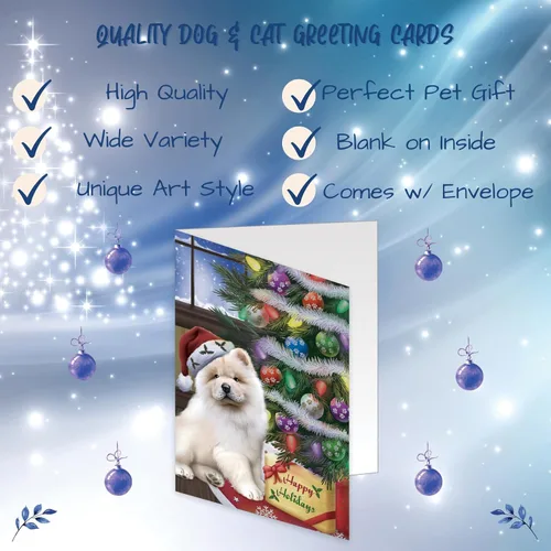 Vista 2 de Dogs With Tree And Present Chow Chow Dog Greeting Cards - Adorable Pets Invitation Cards with Envelopes - Pet Artwork Christmas Greeting Cards