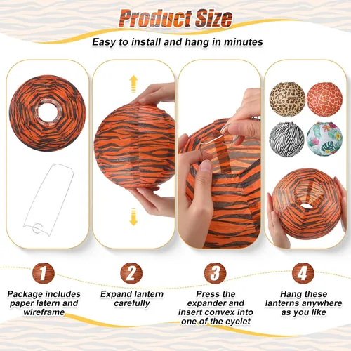 Vista 3 de Buryeah Juego de 20 piezas de decoración de cumpleaños con temática de selva, 12 linternas de papel con estampado de animales, 6 fundas de mesa