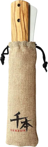 Vista 7 de SENBON Cuchillo de bolsillo plegable de acero inoxidable 440A con sierra para pan japonés, mango natural de oliva, para camping al aire libre