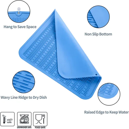 Vista 537 de MicoYang Alfombrilla de Silicona para Secar Platos de Múltiples Usos, Fácil de Limpiar, Ecológica, Alfombrilla de Silicona Resistente al Calor