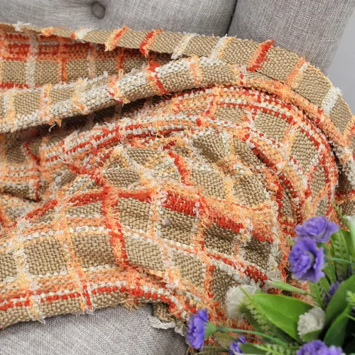 Vista 3 de Manta de punto de felpilla multicolor, suave, acogedora, esponjosa, reversible, bohemia a cuadros con borlas para sofá, silla, cama, sala de estar