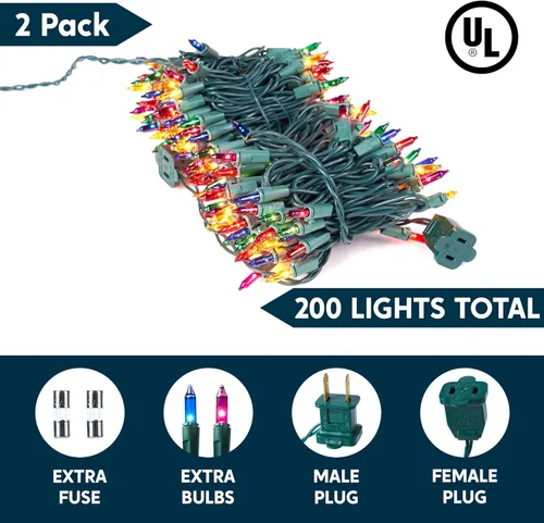 Vista 8 de Joiedomi Tira de luces de Navidad multicolor, 200 (2 x 100) de 42.6 pies, luces de árbol de hadas de Navidad enchufables para interiores