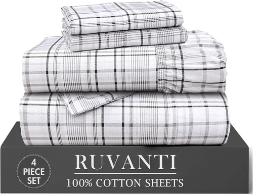 Vista 33 de RUVANTI 4 piezas de sábanas de algodón - 100% algodón natural suave, ligero y transpirable, sábanas de percal crujiente, juego de sábanas Botanica