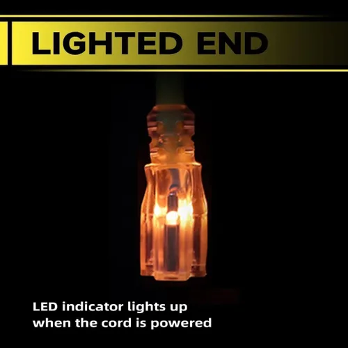 Vista 3 de Cable de extensión iluminado para exteriores de 10 pies - Cable de extensión amarillo resistente SJTW 10/3 con enchufe a tierra de 3 puntas