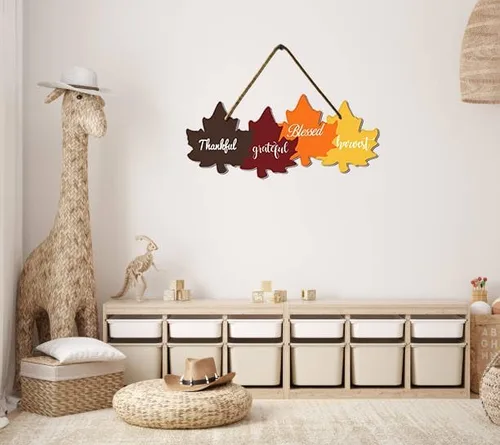 Vista 3 de KPSheng Letreros de madera con diseño de hojas de arce de otoño, decoración de madera para la cosecha de otoño, granja, casa, oficina, pared, 11.6 x