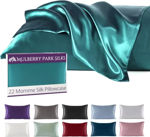 Vista 23 de Mulberry Park - Funda de almohada 100% seda, 22 mommes, seda de morera grado 6A, cierre de sobre profundo, color negro/estándar (20 x 26 pulgadas)