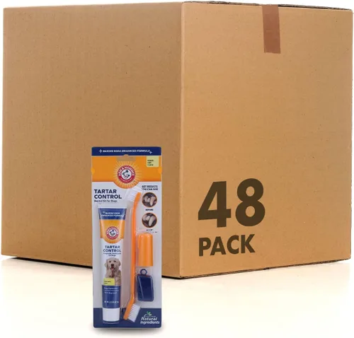 Vista 11 de Arm & Hammer para mascotas kit de 3 piezas para control del sarro para perros, contiene pasta, cepillo de dientes y cepillo para el dedo, reduce