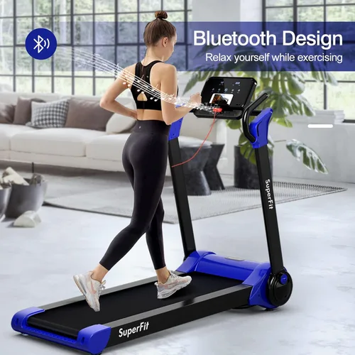 Vista 5 de Caminadora plegable, caminadora inclinada motorizada de 2.25 HP con pantalla táctil LED y altavoz Bluetooth, máquina portátil compacta para el hogar