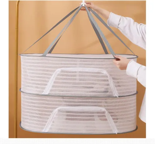 Vista 6 de Primst Red de pesca de secado plegable, rejilla de secado colgante, cesta seca de ropa con cremallera, secadora de plantas para interiores