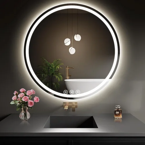 Vista 14 de Espejo de baño LED de 40 pulgadas redondo con luces, espejo LED circular, espejo iluminado para montar en la pared con 3 colores de brillo