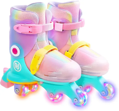 Vista 5 de JajaHoho Roller Skates for Kids, Adjustable Convertible 2-in-1 Skates, Age 3-7,Junior Size 7-12, Tri-Wheels to Inline Skates, Light up Wheel, Inline