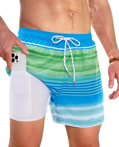Vista 40 de Gleeease Traje de baño para hombre de 5 pulgadas con forro de compresión, bolsillos, cordón, secado rápido, elástico, divertido, playa, natación