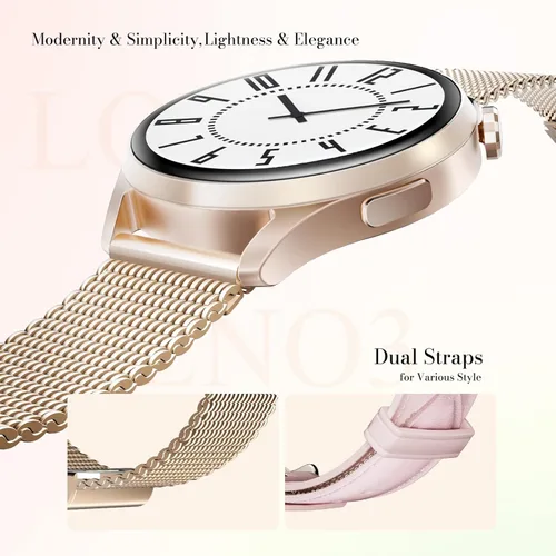 Vista 2 de Kieslect Reloj inteligente Lora Reno 3, pantalla AMOLED de 1.5 pulgadas, GPS, llamadas Bluetooth, más de 178 modos deportivos, correa dual, dorado