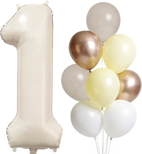 Globo color crema número 1 de 40 pulgadas, color beige nude, número 1, con globos de arena blanca, globos beige nude champán, crema neutra, para