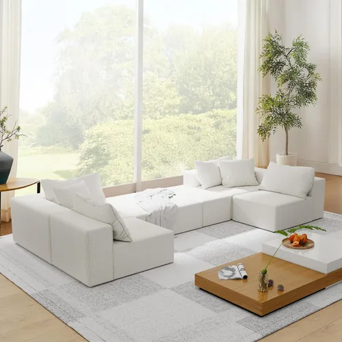Vista 6 de Sofá modular en forma de L de 170 pulgadas, sofá de chenilla Cloud con 6 almohadas, sofá personalizable sin montaje para sala de estar y dormitorio