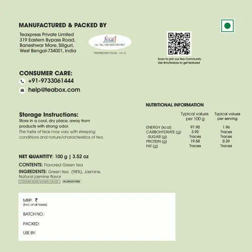 Vista 11 de Teabox Premium Darjeeling Green Tea With Jasmine Flowers 100% Whole Leaf & 0% Bitterness Green Tea From The Himalayas 25 Tea Bags