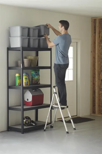 Vista 7 de COSCO 2 Step Lite Solutions Taburete de Escalón Plegable, Aluminio/Negro