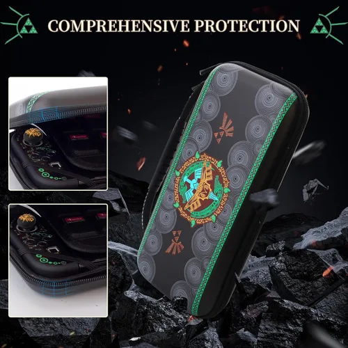 Vista 3 de HYPERCASE Carrying Case Compatible with Nintendo Switch OLED of Zelda, Black Travel Case with Waterproof Protective Cover, Glass Screen Protector, 2