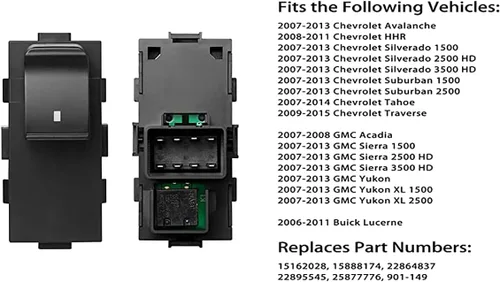 Vista 4 de 4 interruptores eléctricos de ventana compatibles con Buick, Tahoe, Chevy Silverado 1500 2500HD 3500HD, Traverse, HHR, GMC Sierra 1500 2500HD