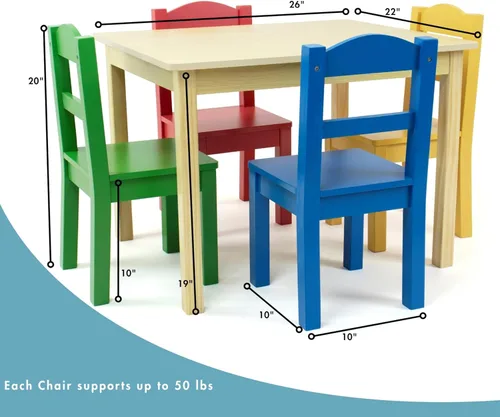 Vista 9 de Humble Crew- Juego de mesa y 4 sillas de madera para niños, gris/azul/verde/amarillo