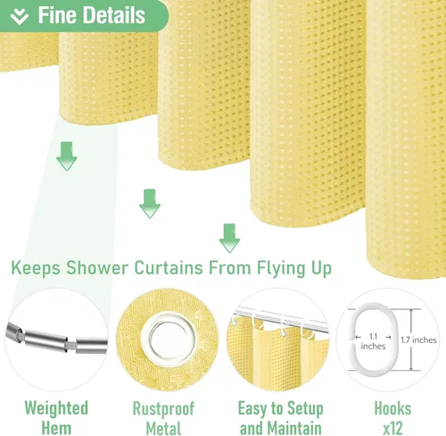 Vista 198 de Cortina de ducha de tela Dynamene verde oscuro - Cortinas de baño de tela de nido de abeja texturizadas resistentes, juego de cortinas de baño