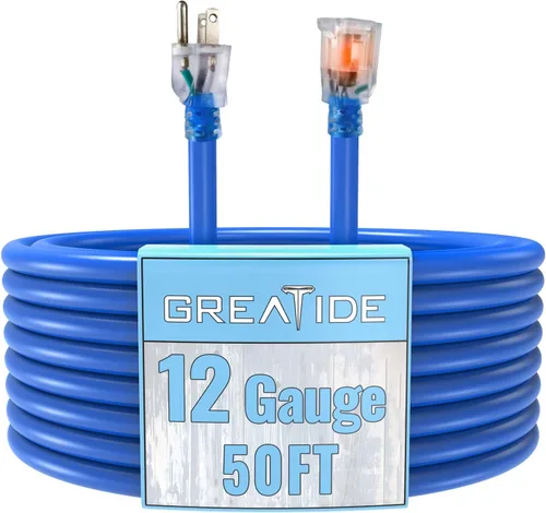 Vista 24 de Cable de extensión para interiores con extremo iluminado, cable de extensión resistente de calibre 12 de 3 pies, cable de extensión de 3 clavijas