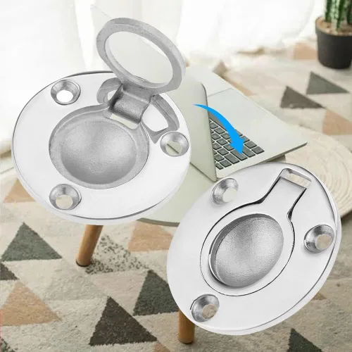 Vista 6 de Mtsooning 4 escotillas de anillo de barco, pestillo redondo de 1.97 pulgadas, mango empotrado de acero inoxidable, anillo de elevación de montaje