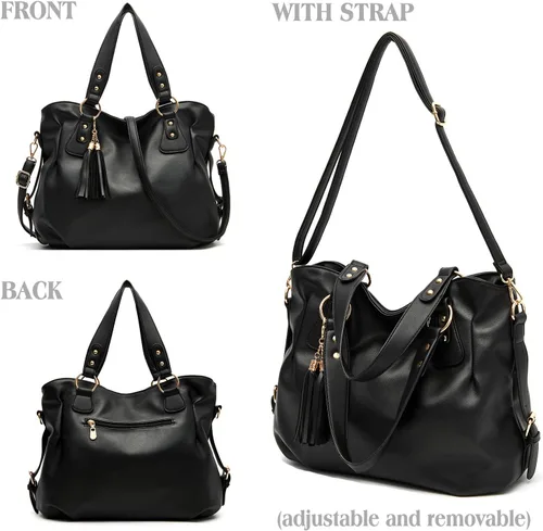 Vista 2 de Soperwillton Bolso de mano de moda para mujer, bolso de hombro con asa superior, bolso de mano, juego de 4 piezas