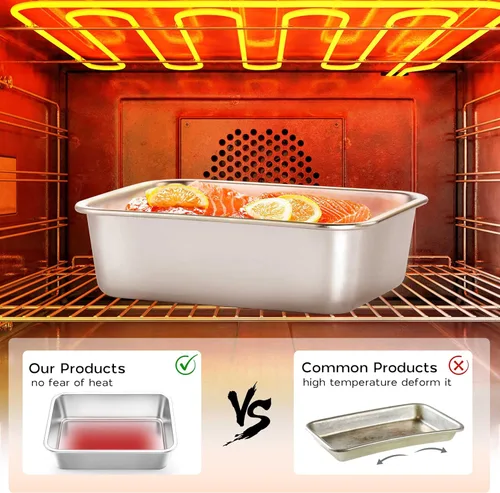 Vista 23 de Onader - Bandeja para lasaña profunda, rectangular de acero inoxidable de 10 x 8¼ pulgadas, bandeja para hornear de metal, apta para horno