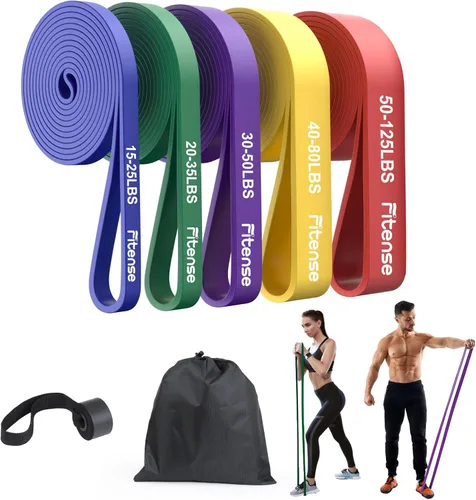 Fitense Resistance Bands Set - Pull Up Bands for Men Women, Exercise Bands Resistance with Door Anchor, Training Poster & Pouch for Body Stretching,