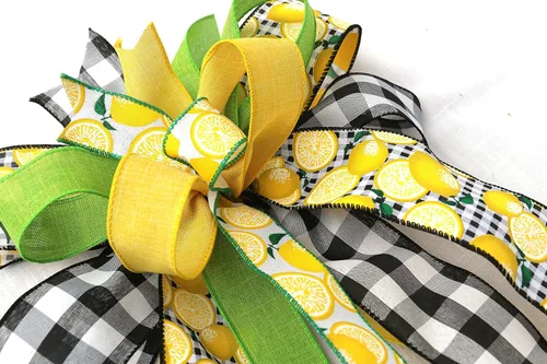 Vista 4 de Lemon bow for lanterns, Yellow, black and white bow, Bows for Wreaths, Everyday bow, Wreath bow, Bow for decorating, Farmhouse bow