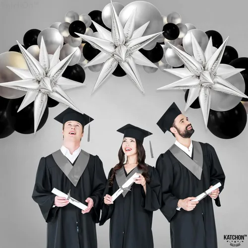 Vista 6 de Globos metálicos de papel de aluminio con forma de cono de estrella en explosión, plateado, grandes, 26 pulgadas, para decoraciones de cumpleaños