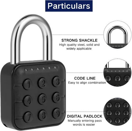 Vista 3 de Cerradura de combinación, cerradura de casillero de contraseña de 6 dígitos, candado digital de código de aleación de aluminio, candado seguro