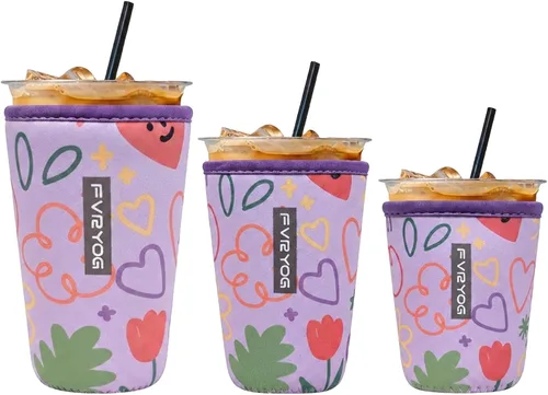 Vista 21 de Fundas de neopreno reutilizables aisladas para café helado, fundas para tazas de café helado, fundas para bebidas heladas y calientes Palta