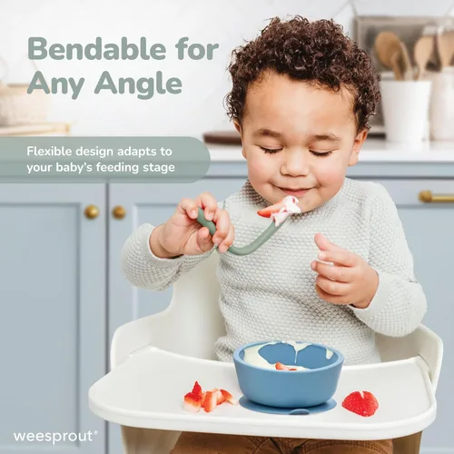 Vista 5 de WeeSprout Cucharas de silicona para bebés - Utensilios de alimentación para bebés de primera etapa con punta suave, sartenes flexibles para cocina