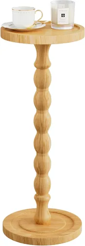 Vista 15 de Mesa auxiliar pequeña de madera de caucho, mesas auxiliares redondas de madera maciza para espacios pequeños, mesas de Martini, mesa de bebida