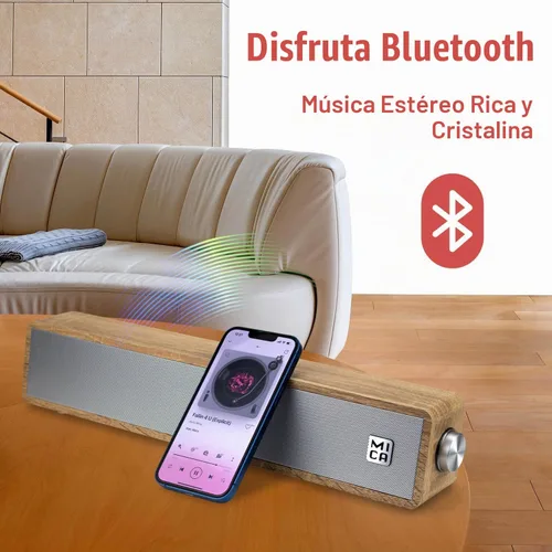 Vista 3 de [Usado] MICA - Altavoces para computadora, barra de sonido inalámbrica Bluetooth 5.0, mini barra de sonido en ángulo de madera, altavoces de PC Negro