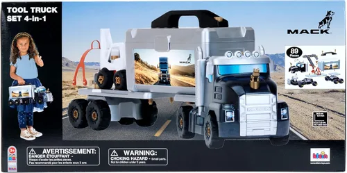 Vista 10 de Mack: Juego de camión de herramientas 4 en 1 - Theo Klein, juego de construcción de 89 piezas, juguetes con herramientas, construye una carretilla
