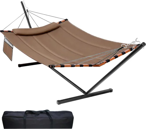 Vista 12 de TegerDeger Hamaca para 2 personas de 12 pies con soporte incluido, hamaca grande de 55 x 79 pulgadas, capacidad de 450 libras con barra separadora