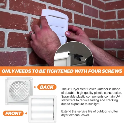 Vista 6 de Beaquicy - Cubierta de ventilación de secadora de 4 pulgadas - Tapa de escape blanca para exteriores con pantalla de protección de plagas integrada