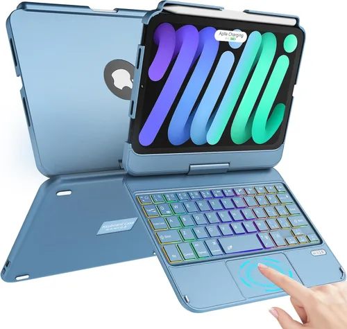 Vista 12 de TaIYanG Funda de teclado para iPad mini 7 A17 Pro 2024 y Mini 6, funda de teclado con trackpad retroiluminado de 7 colores para iPad mini 6ª