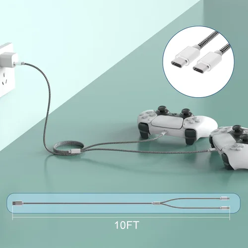 Vista 6 de ABTKN Cable de carga rápida para controlador PS-5, cable de carga USB C 2 en 1 para Play-Station - Controlador 5Xbox Series XS, cable de carga de 10