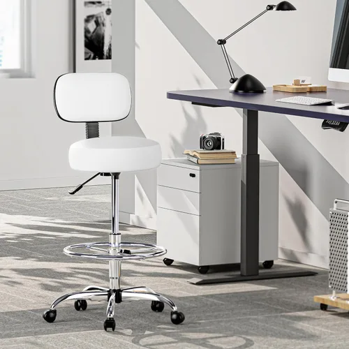 Vista 2 de SUPERJARE Silla de dibujo con respaldo, taburete con reposapiés ajustable, silla de escritorio de oficina multiusos, cojín de asiento grueso