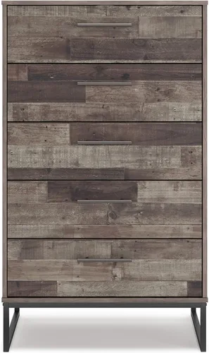 Vista 5 de Signature Design by Ashley Neilsville - Cómoda industrial de 5 cajones con cajones deslizantes suaves y tope de seguridad, color gris