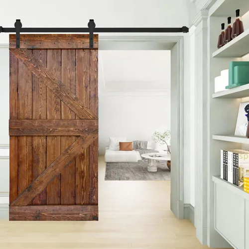 Vista 30 de K Style - Losa para puerta corrediza de granero de madera maciza con acabado de nogal oscuro y café Kona (24 x 84 pulgadas), requiere montaje