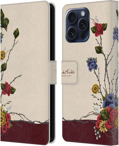 Vista 101 de Head Case Designs Funda con licencia oficial de Frida Kahlo Portrait Red Florals - Funda de piel tipo cartera compatible con Apple iPhone 14 Pro